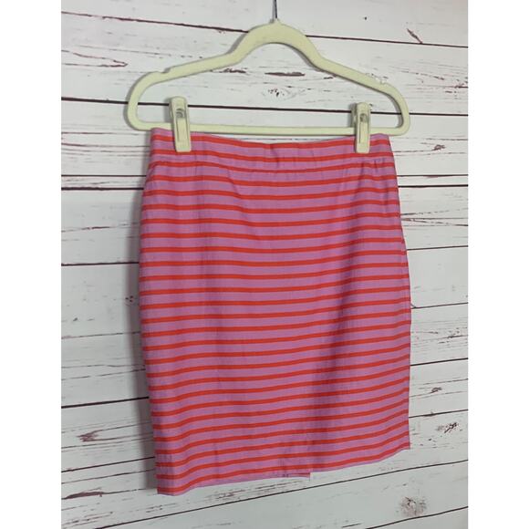 J.Crew Women's Size 10P Petite Pink Striped Pencil Cotton Spring Summer Skirt - Picture 7 of 11
